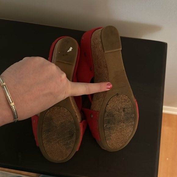 Lucky Brand Cork Heels Wedges Red straps - Picture 3 of 5